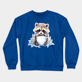 Cute raccoon with a cup of coffee watercolor Crewneck Sweatshirt